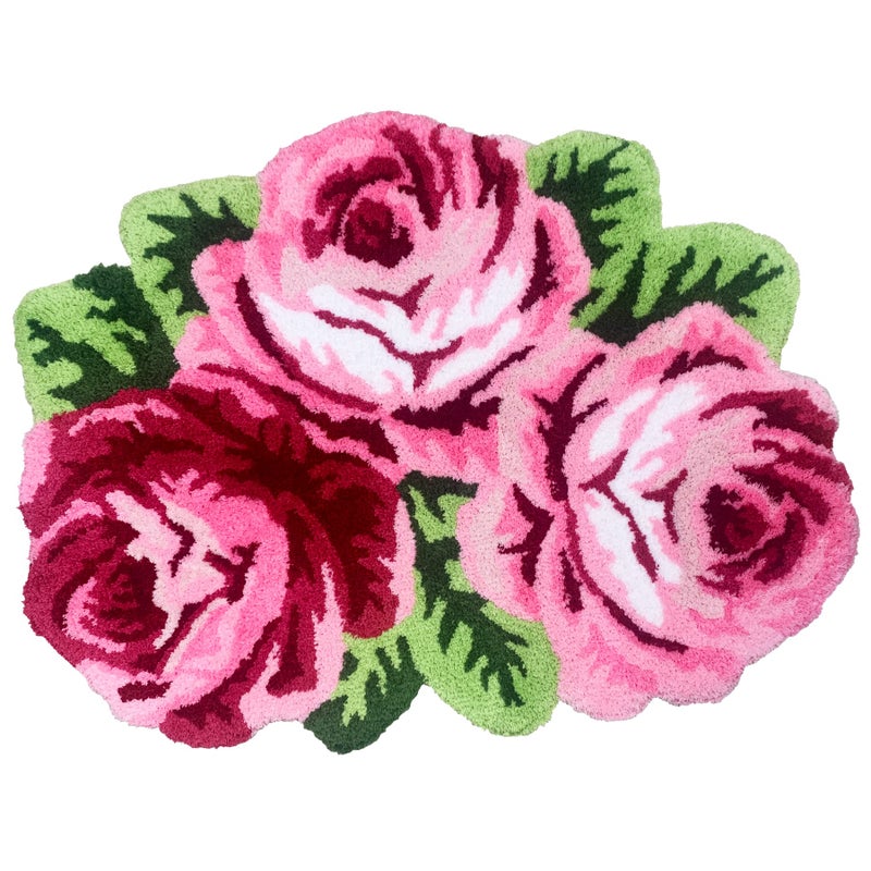 ABREEZE 3 Rose Shaped Rug Pink Roses Area Rug Shaggy Bath Mat Anti-Slip Mat Personalized Custom Carpets Doormat Bathroom Rug Super Water Absorbent, Machine Washable - Image 1